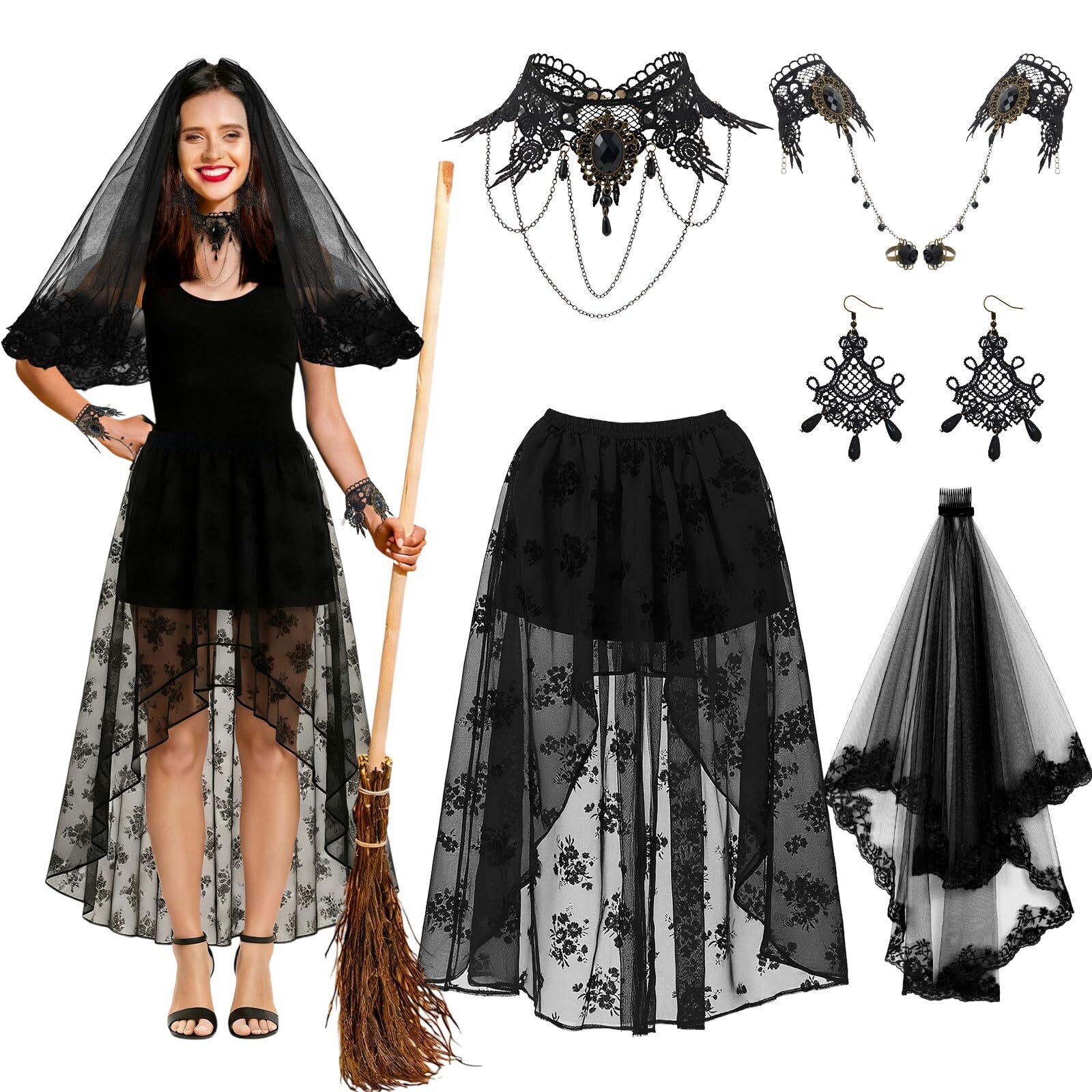 9172 Halloween Bride Costume For Ghost Bride Dress With Black